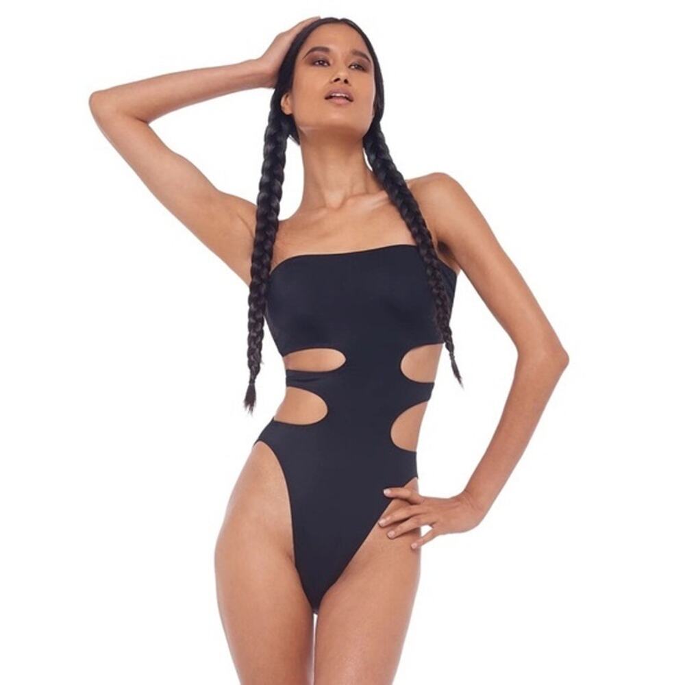 Norma Kamali Black 11/11 Mio Cutout One-Piece Strapless Beach Swimsuit Size XL